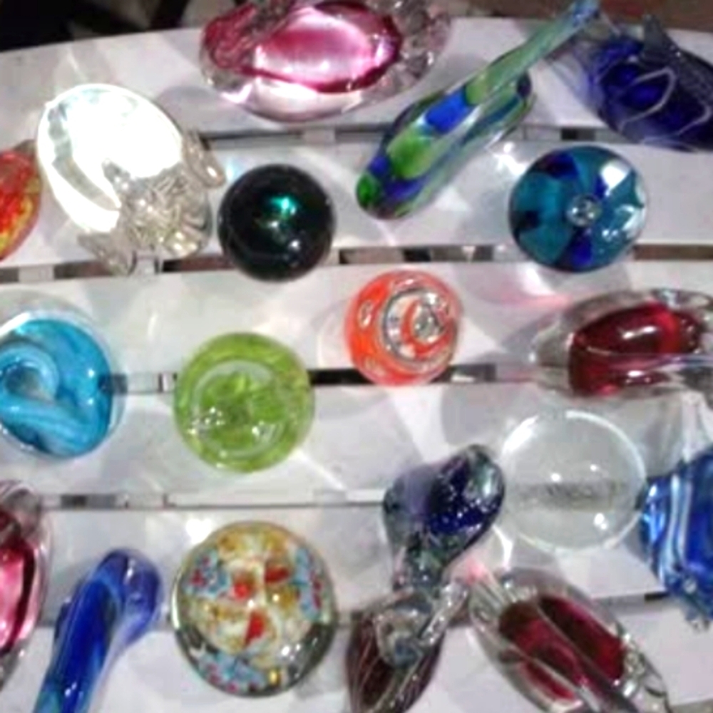 Heavy Hand Blown Mixed Artists Vintage Glass Paperweights Collection of 18pcs.